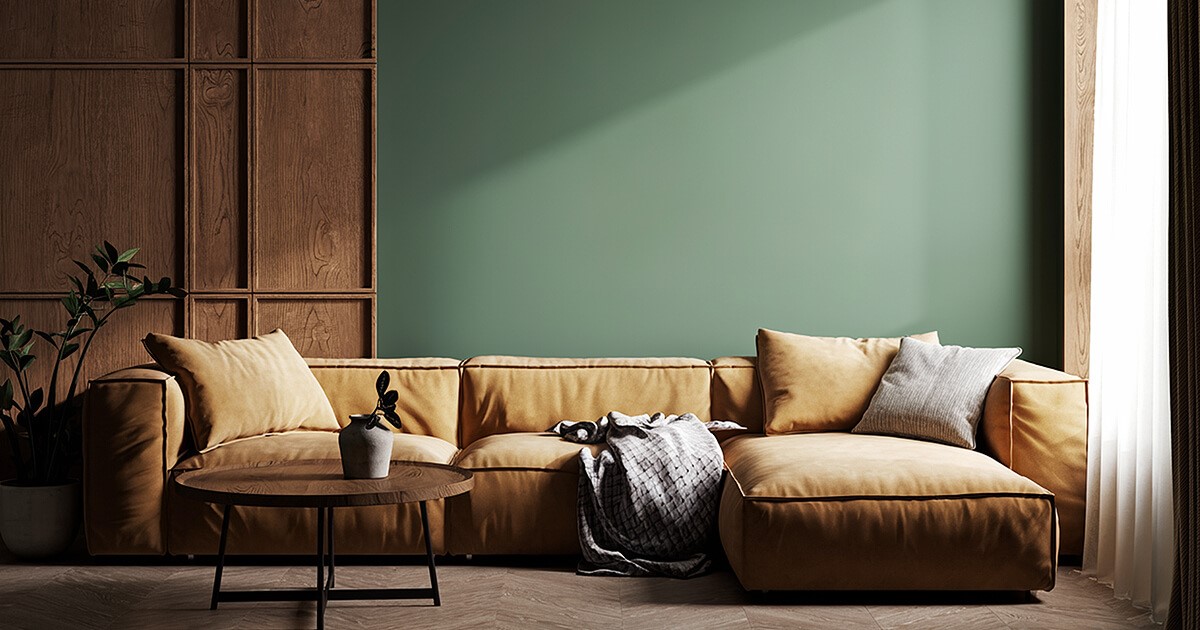 Brown and green living room